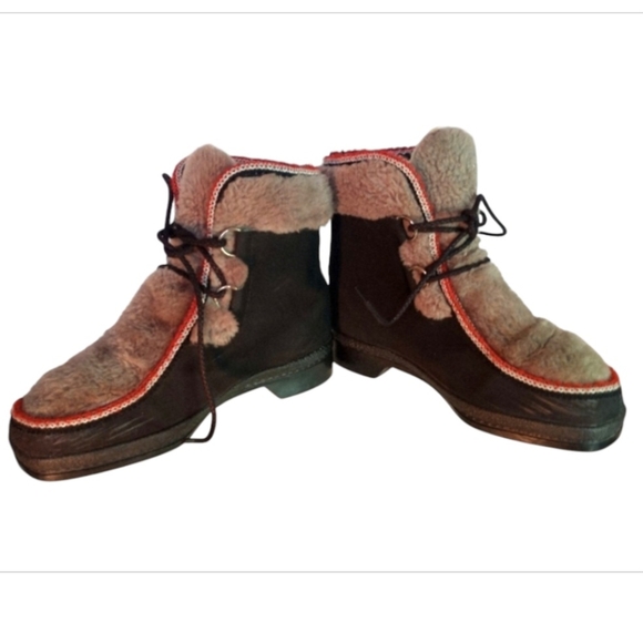 Snowland Vintage Faux-fur Suede Wedge Winter Ankle Lace-up Boots Size 7 - Picture 2 of 12